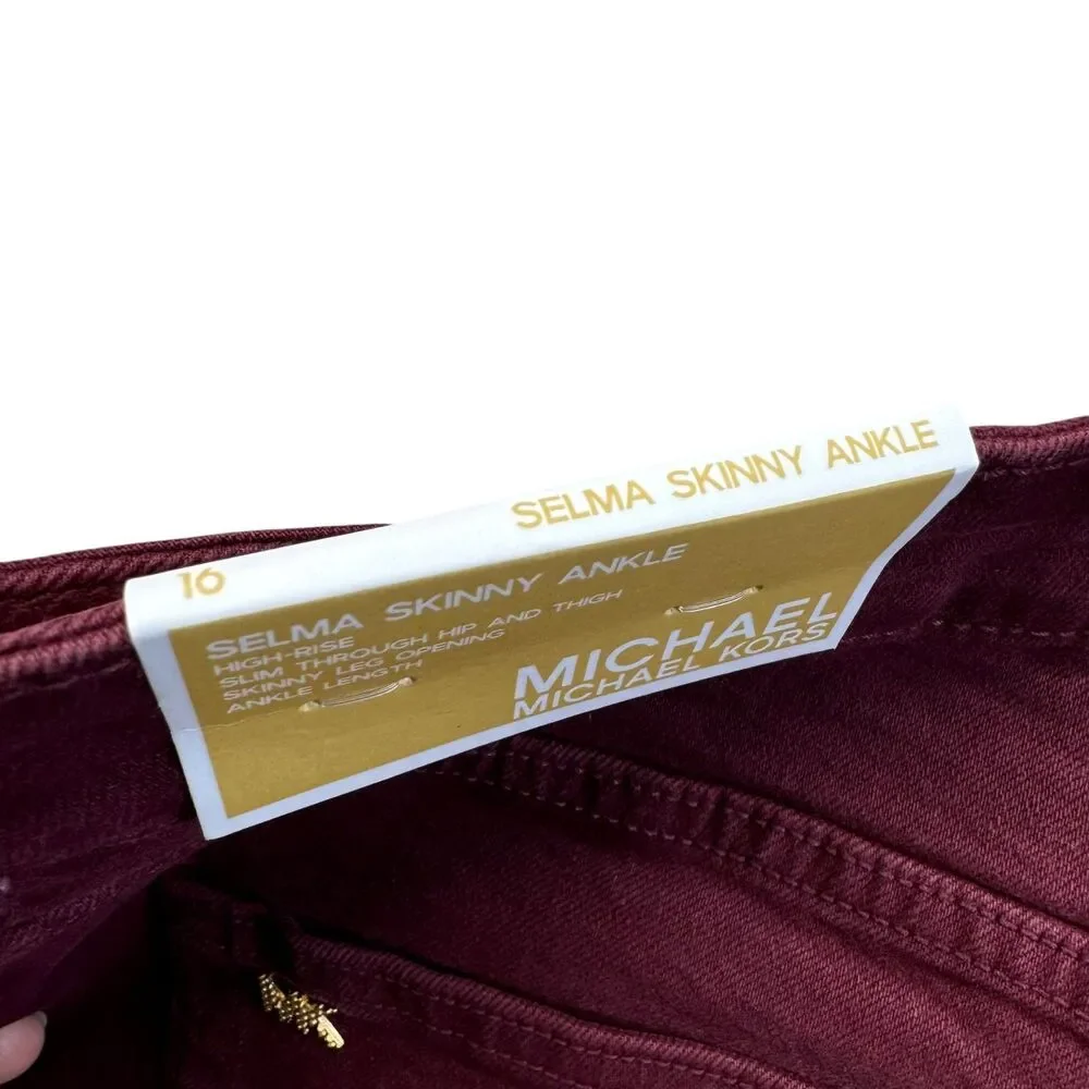 Michael Kors Pants Women's 16 Red Selma Skinny Ankle Merlot High-Rise Cotton NWT